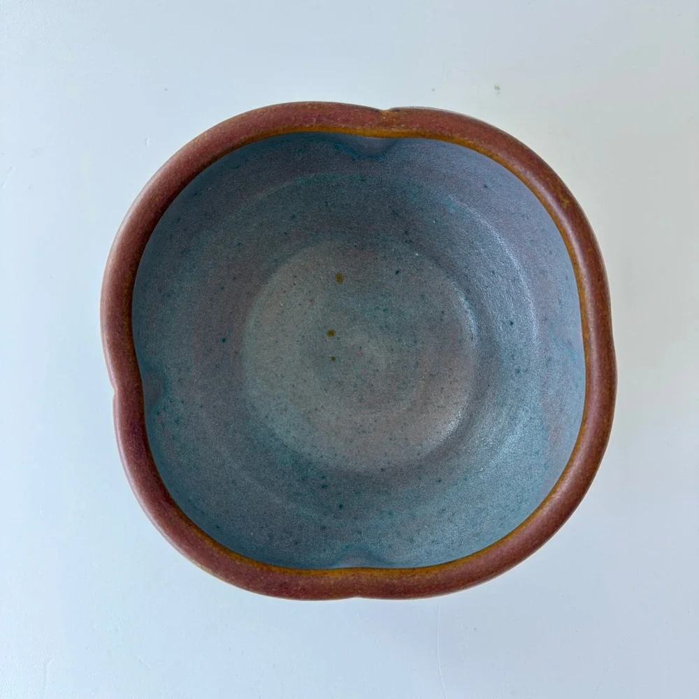 Handmade Studio Pottery Wabi Sabi Lobed Bowl Glaze 5in